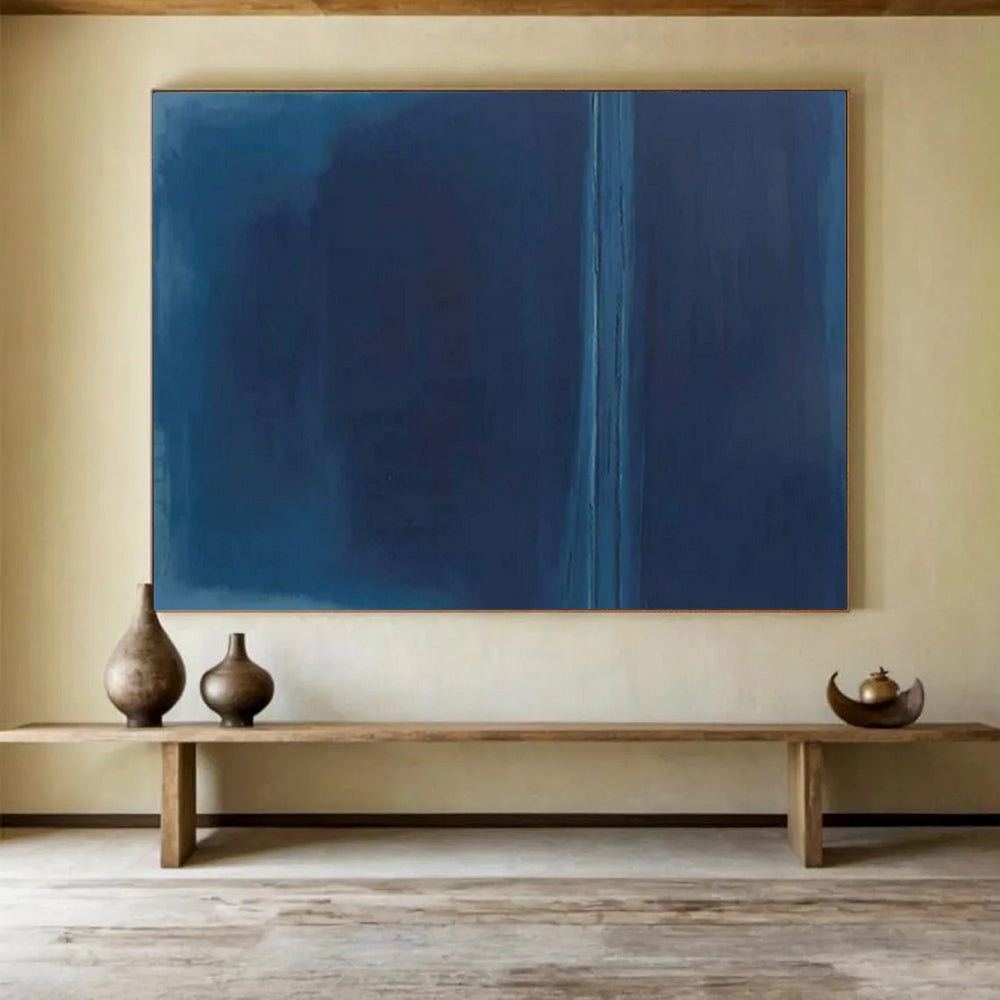 “Deep Blue Divide” - Shades of blue; a stark, vertical line splitting the canvas CT1495