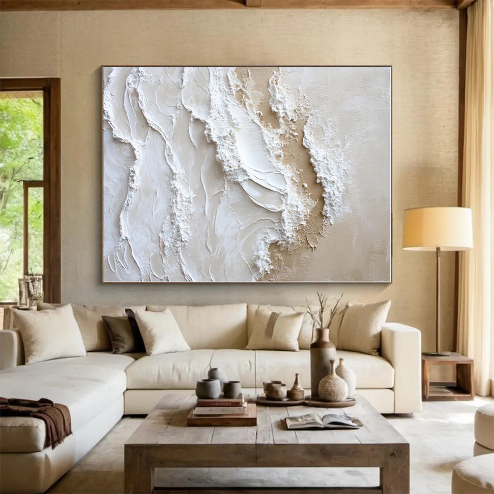 “Textured Beige - White Waves” - Abstract Coastal Art CT0444