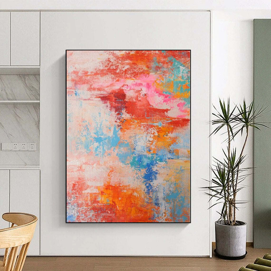 “Vibrant Abstract Chaos” - Abstract Work with Red, Orange, Blue, Pink, White CT0031