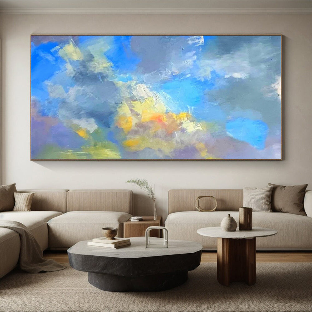 “Blue - Yellow - Gray Abstract Clouds” Impressionistic Acrylic Art CT0223