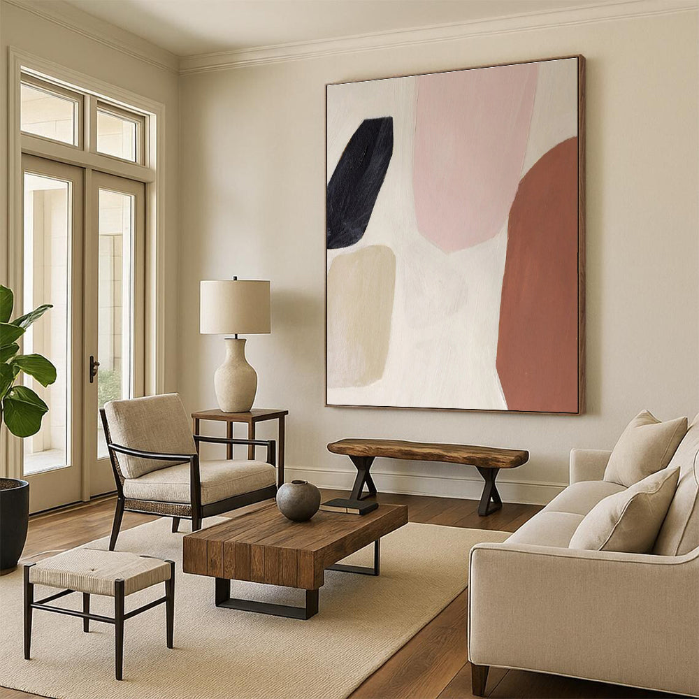 “Soft Pink - Brown - Black Contrast”,Minimalist Color Block Style CT0656