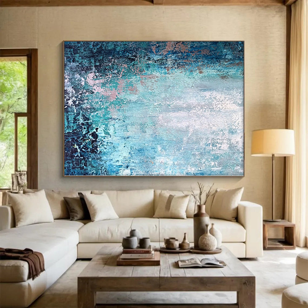 “Teal & Blush Textures” - Abstract Acrylic with Shades of Blue, Teal, Pink CT0074