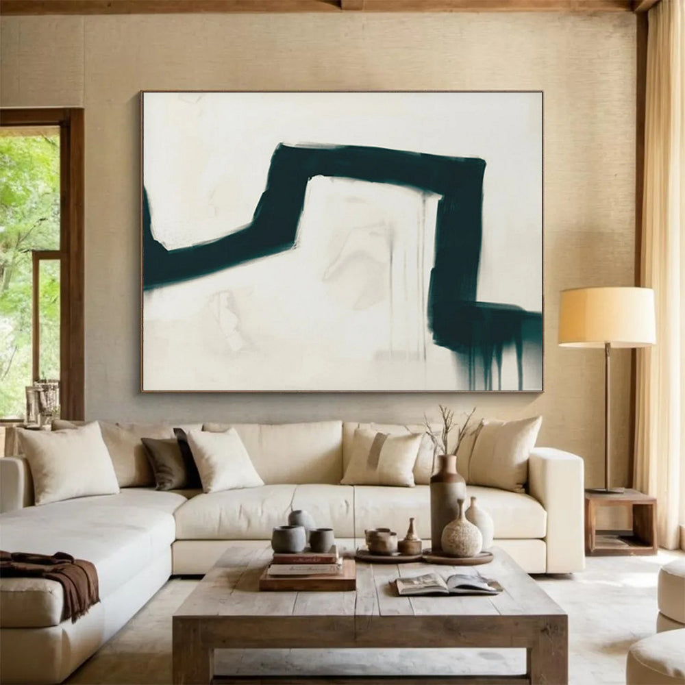 Black Curved Stroke on White - Expressive Acrylic Art CT1790