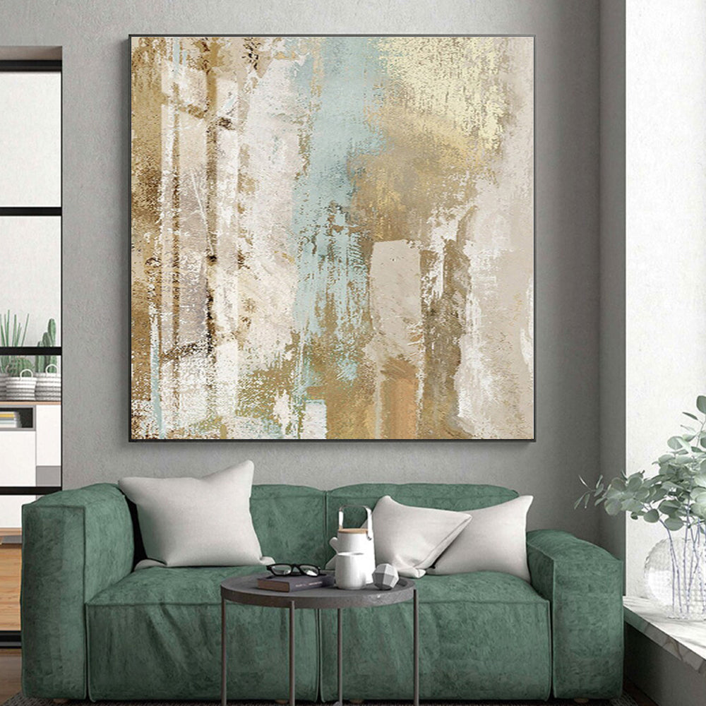 “Beige - Blue Textured Abstraction” - Abstract Expressionist Art CT0434