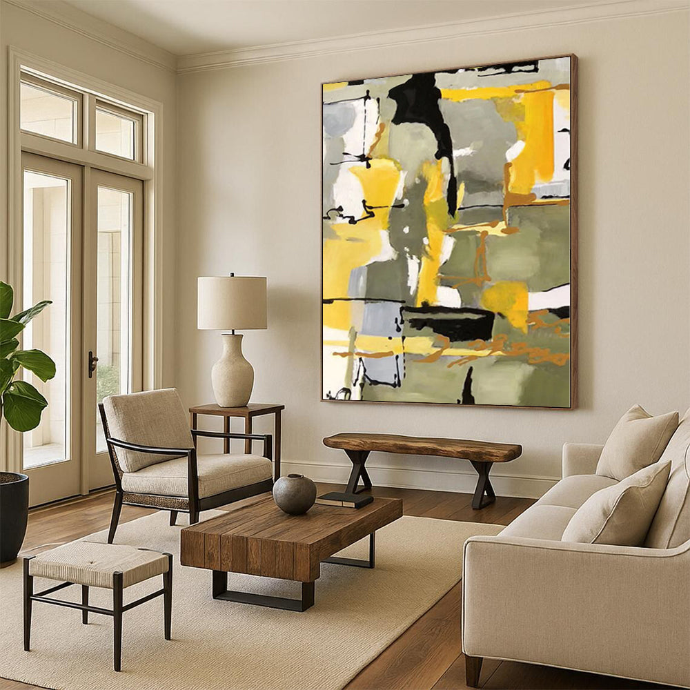 “Yellow - Grey Abstract Shapes”,Color - Block Abstract Painting CT0344
