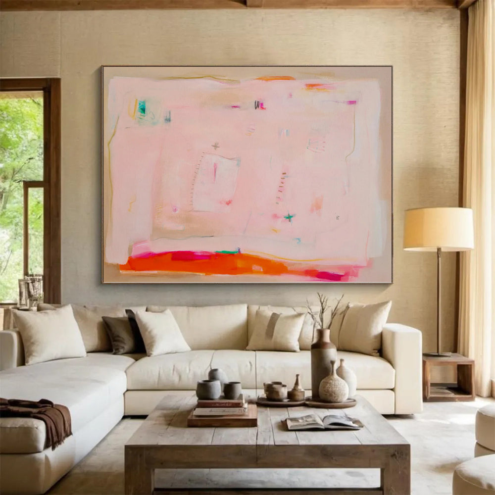 “Soft Pink Patches” - Abstract Art with Pink, Orange, Green, Blue, White CT0078