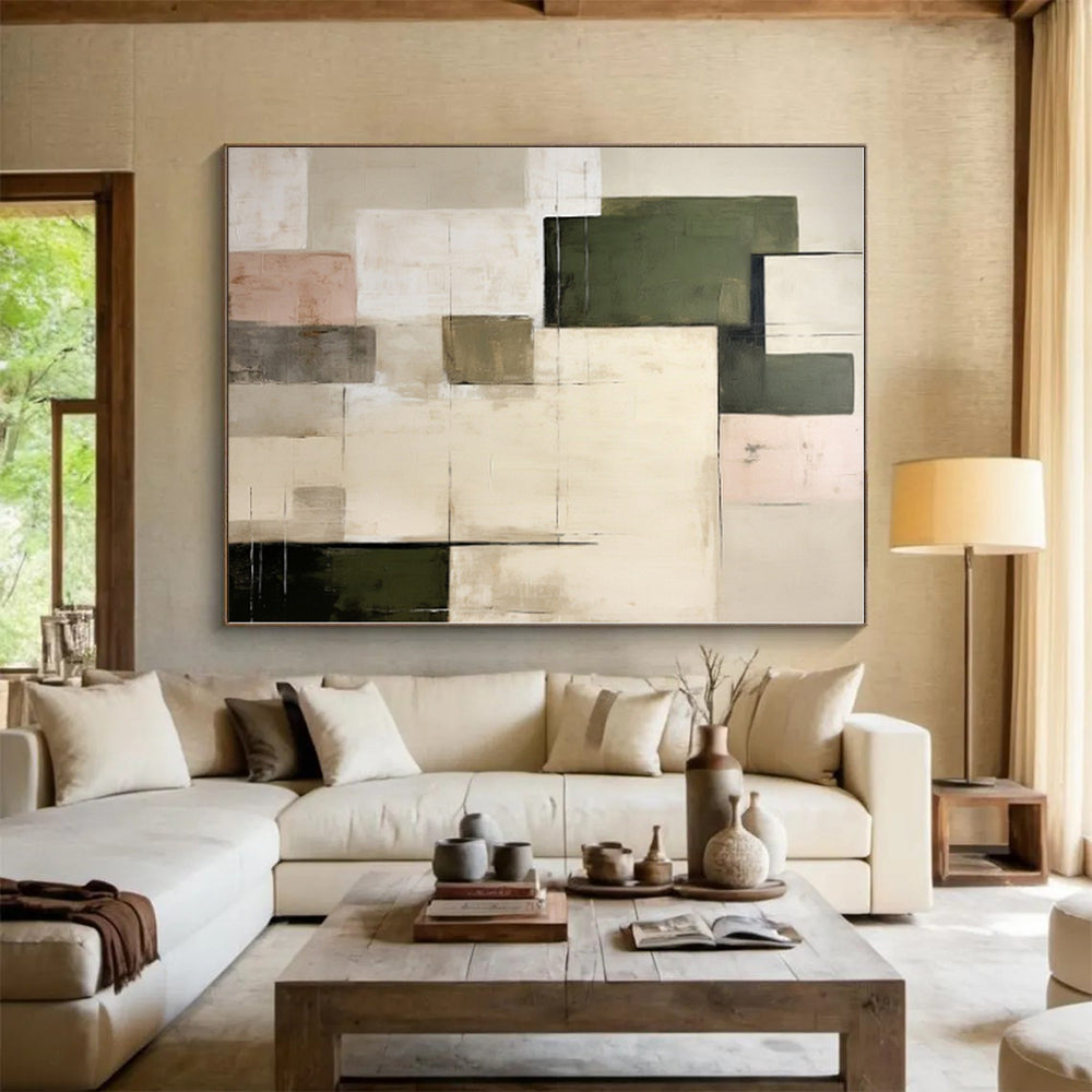 “Green - Neutral Block Composition” - Abstract Minimalist Painting CT0395