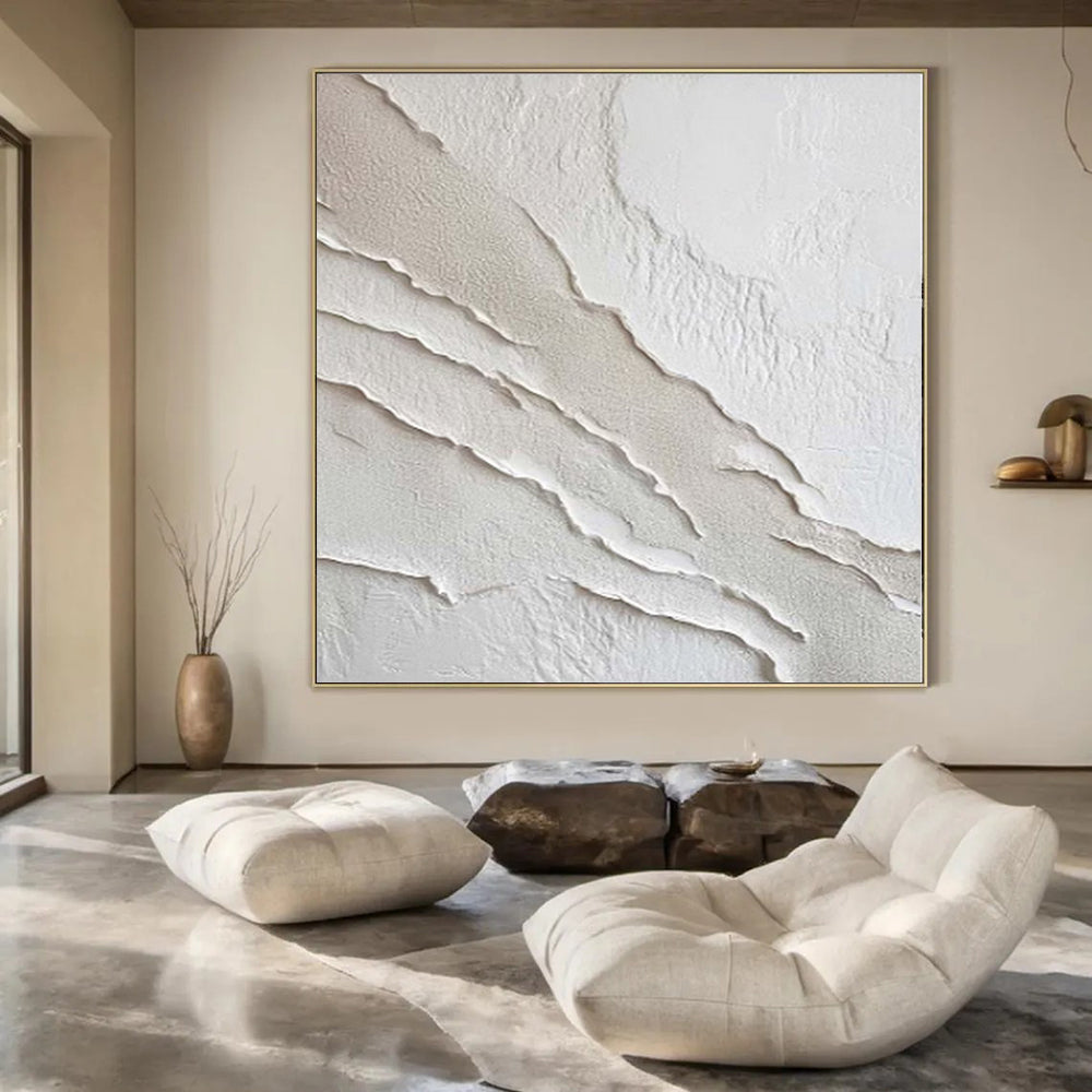 “White and Beige Textured Streaks” Plaster - Effect Acrylic Art CT0172