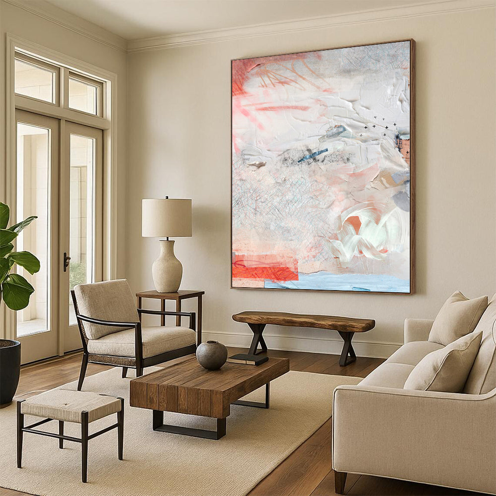 “Textured Serenity” - Abstract Work with Soft Pinks, Whites, Blues, Grays CT0096