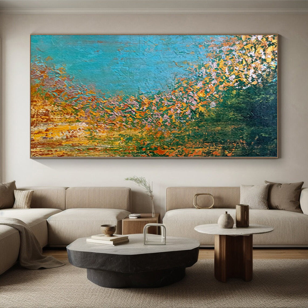 “Riverbank in Autumn” - Abstract Work with Blue, Yellow, Orange, Green CT0067