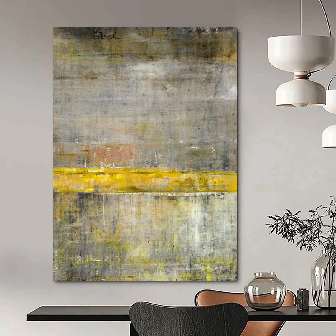 “Gray - Yellow Abstract Layers” Minimalist Acrylic Art CT0213