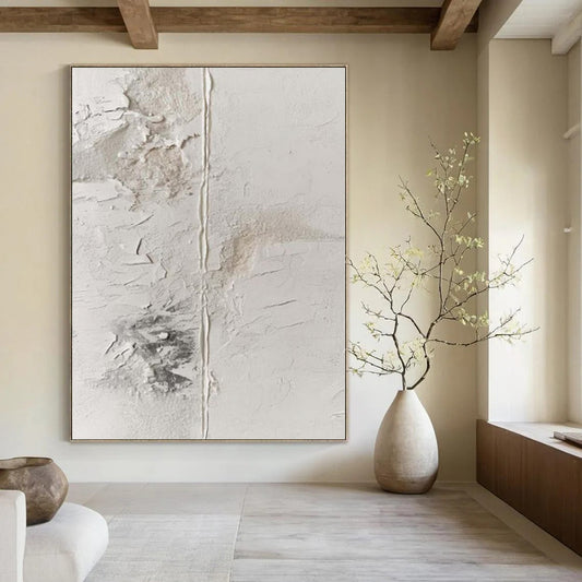 “White with Textured Patinas” Plaster - Effect Acrylic Art CT0149