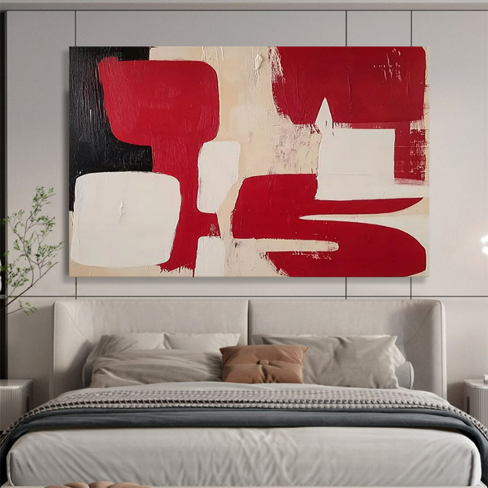 Red, Black, and White Geometric Forms - Minimalist Acrylic Art CT1802