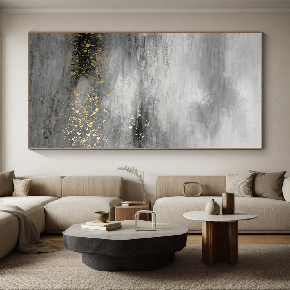“Grey - Gold Misty Textures”,Minimalist Abstract Painting CT0345