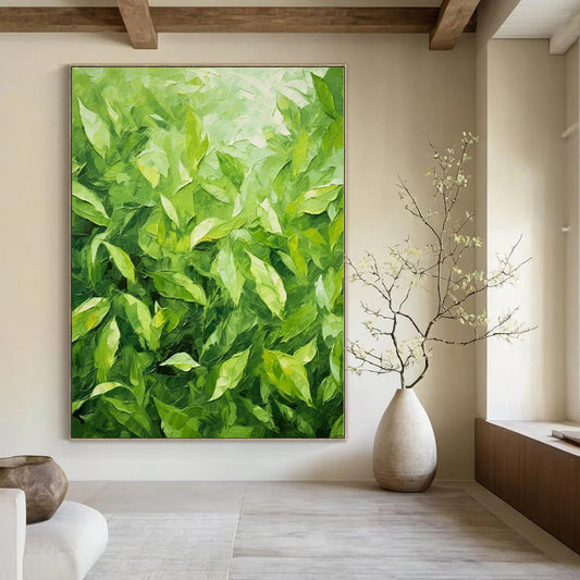 “Lush Green Leaves Impasto” Textured Acrylic Art CT0200