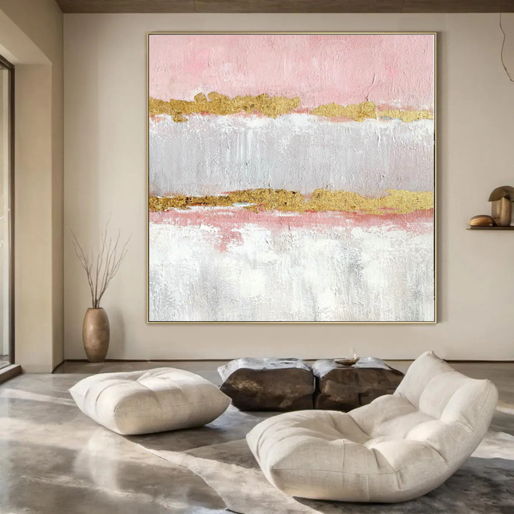 “Pink - Gray - Gold Striped Abstract” Minimalist Acrylic Art CT0207