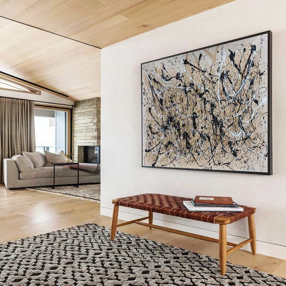 “Beige - Black Dripping Chaos” - Beige, black, white; chaotic drips & splatters CT1588