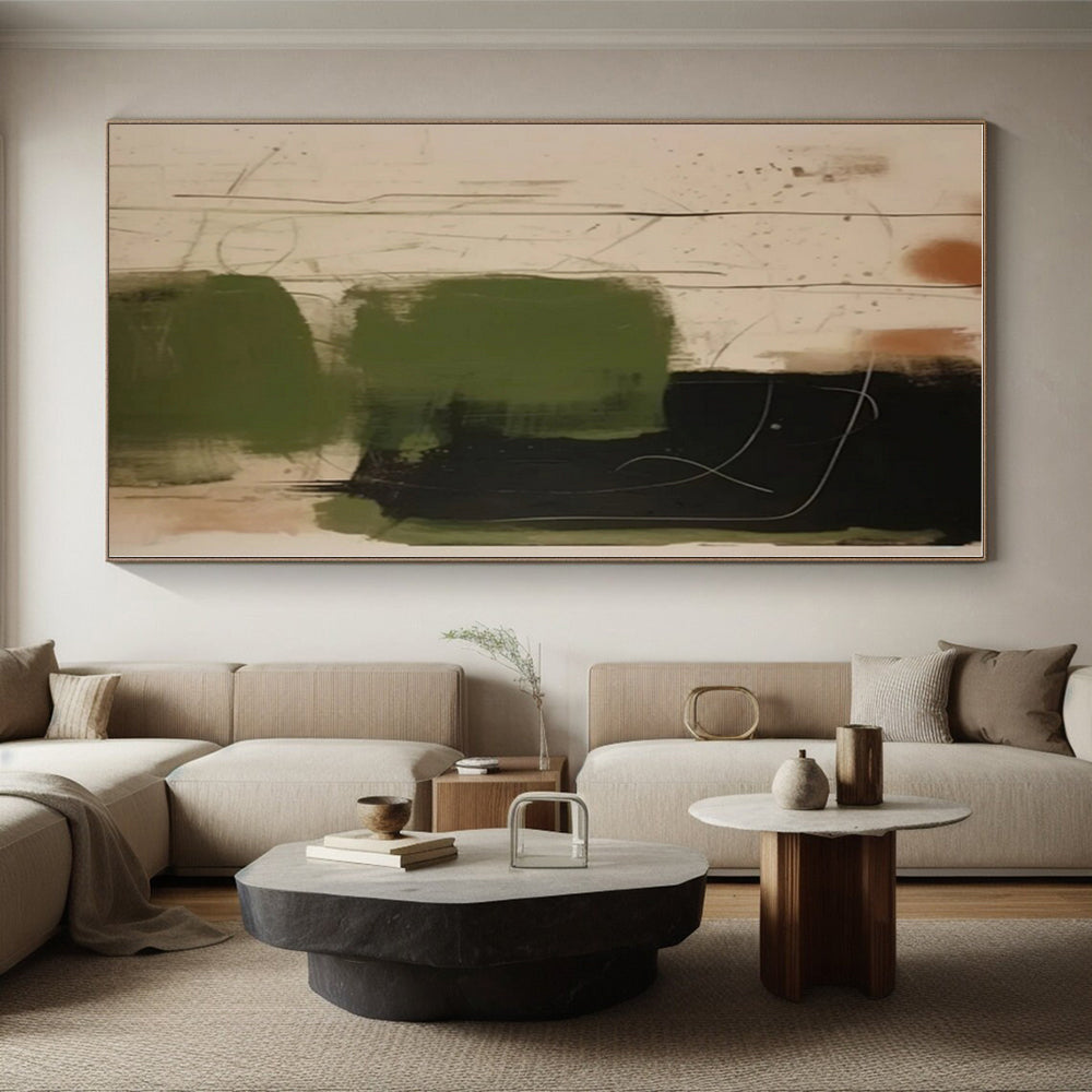 “Green, Black, and Earth Tones”,Abstract Expressive Acrylic Painting CT0533