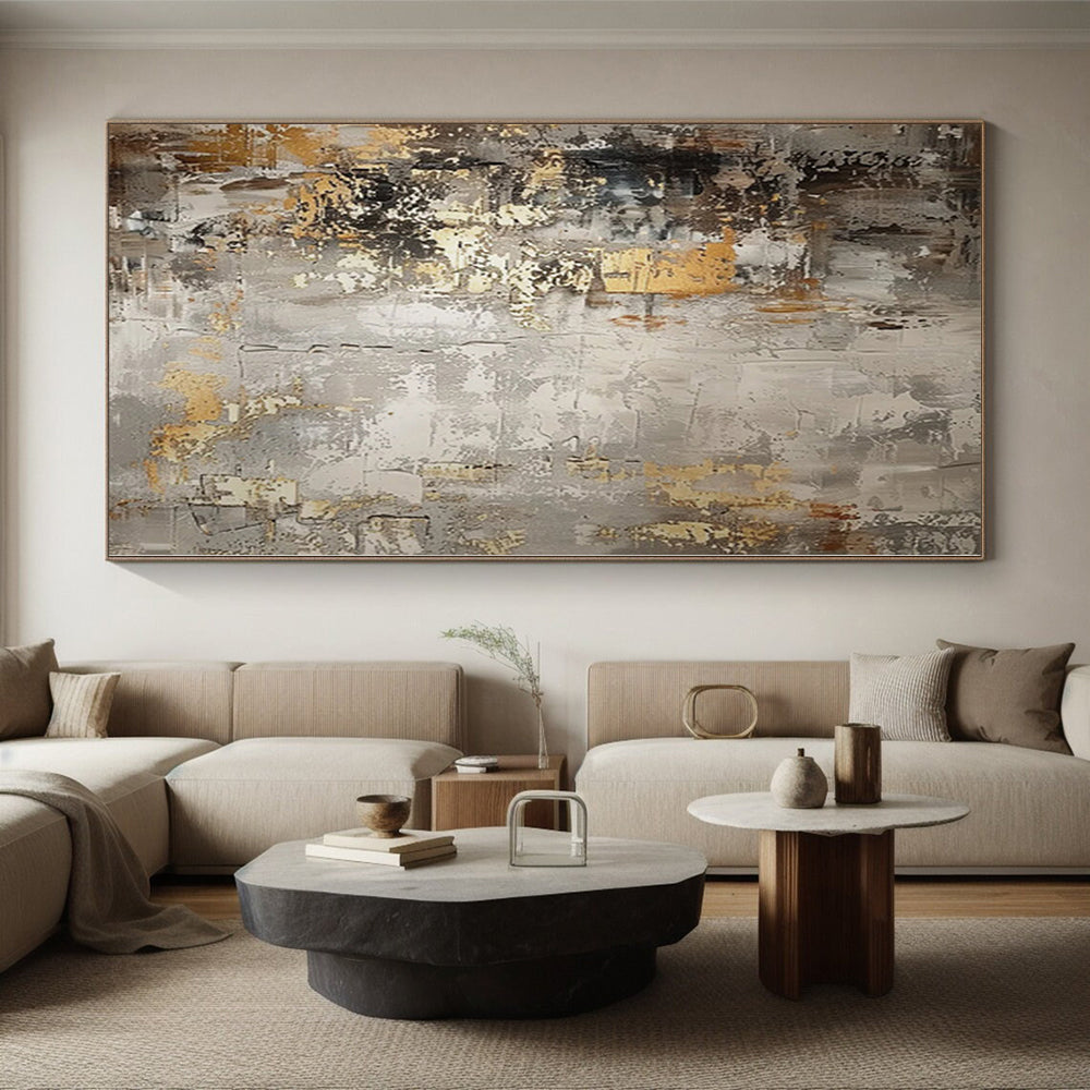 “Aged Gold & Gray” - Abstract Painting with Gray, Gold, Brown CT0086