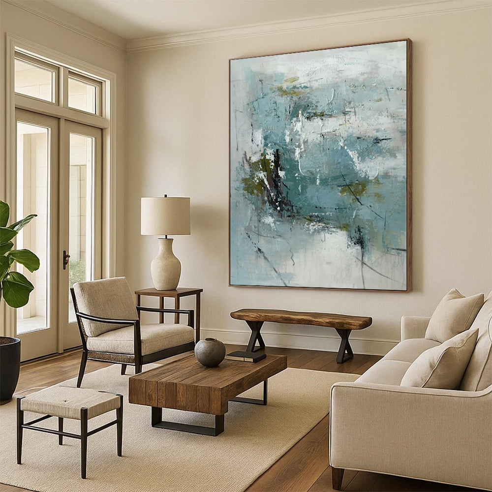 “Blue and Green Abstract with Dark Accents”,Nature - Inspired Abstract Painting CT0368