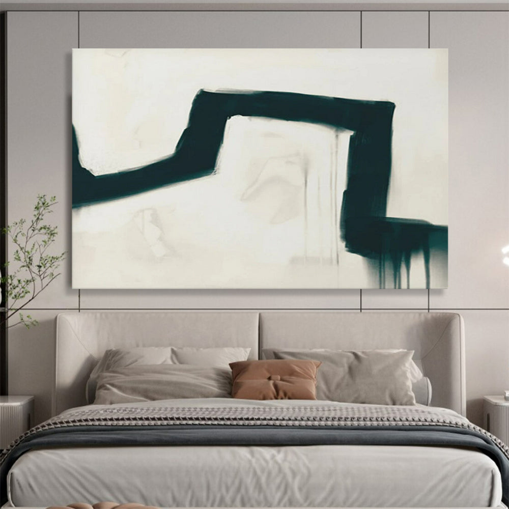 Black Curved Stroke on White - Expressive Acrylic Art CT1790