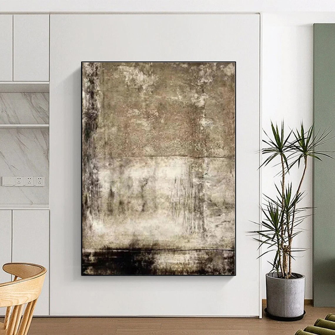 “Earthy Textured Panels”,Abstract Minimalist Mixed - Media Work CT0553