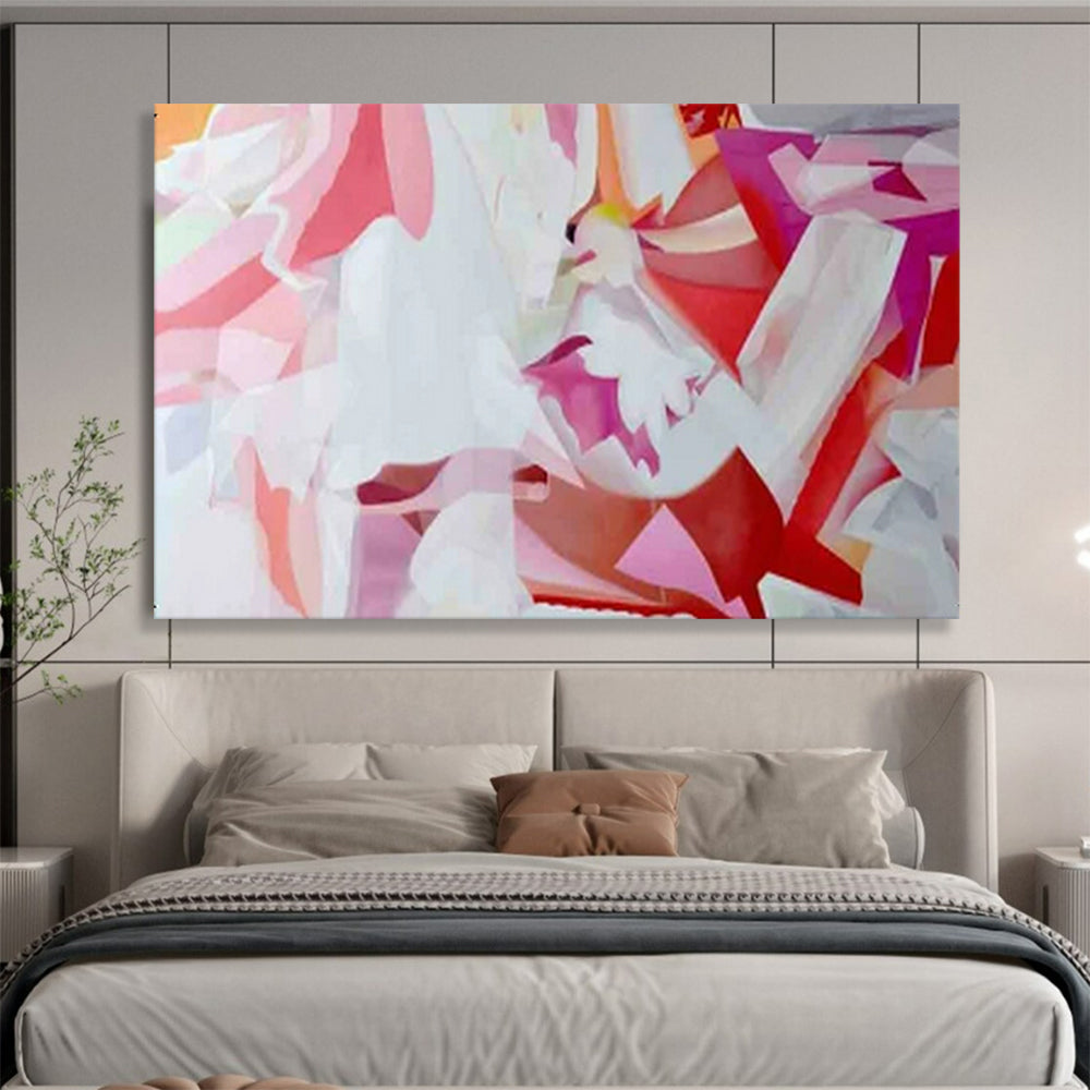 “Pink - White Geometric Fusion” - Pink, white, red, purple; interlaced geometric shapes CT1585