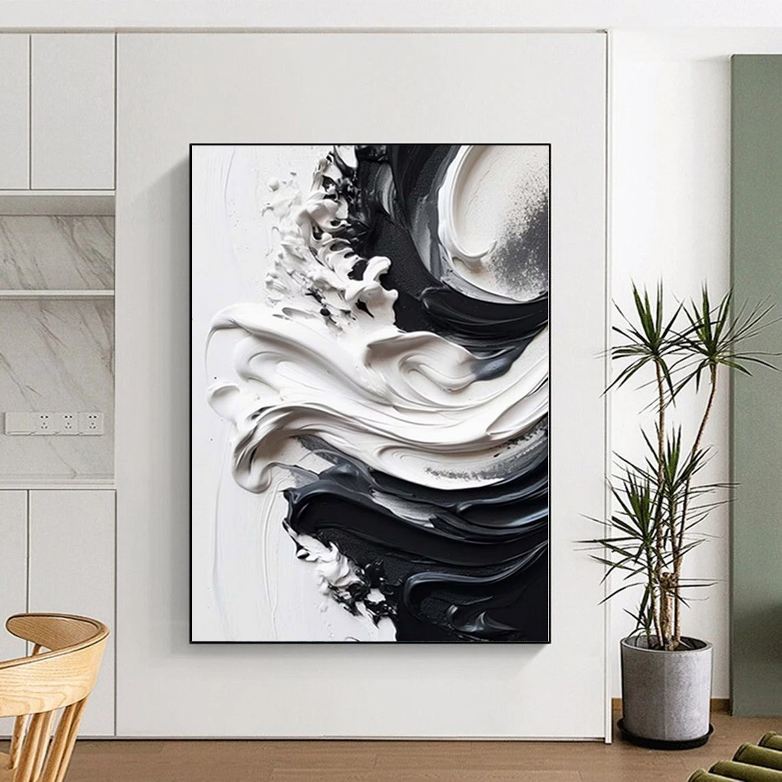 “Black - White Swirl Textures” Impasto Acrylic Art CT0241