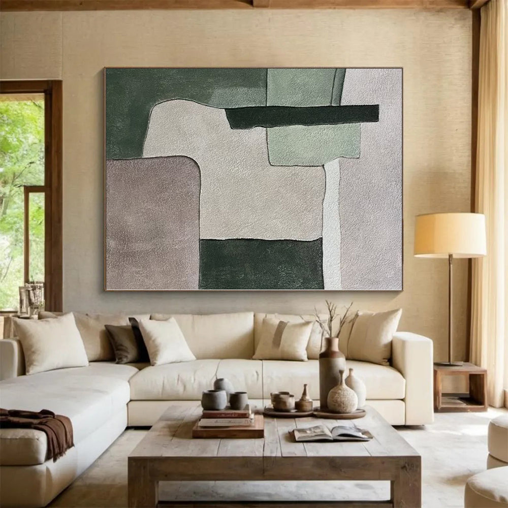 “Green, Gray & Purple Blocks: Subtle Abstraction” - Abstract Subtle - Toned Painting CT0392