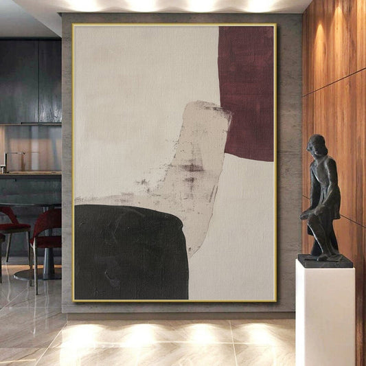 “Beige - Black - Burgundy Shapes” Abstract Acrylic Art CT0265