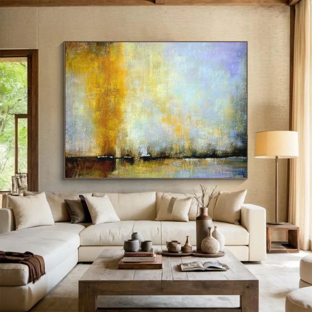 “Golden - Blue Misty Waterscape” - Gold, yellow, blue, purple; hazy sky - water blend CT1586