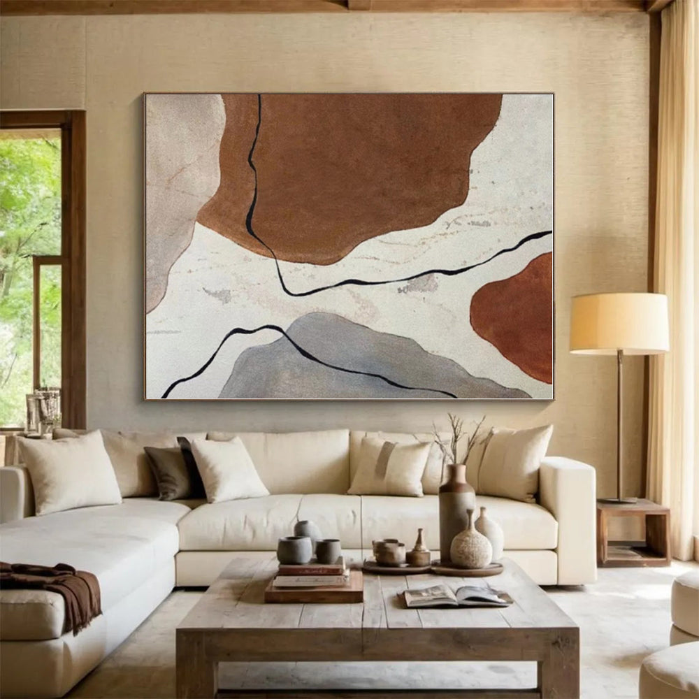 “Brown - Gray Abstract Shapes with Lines” - Abstract Modernist Art CT0410