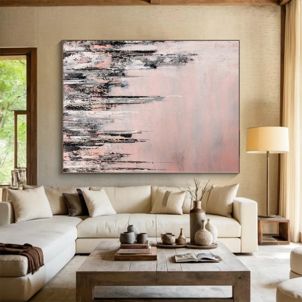 “Blush Cityscape” - Abstract Art with Pink, Gray, White, Black CT0061