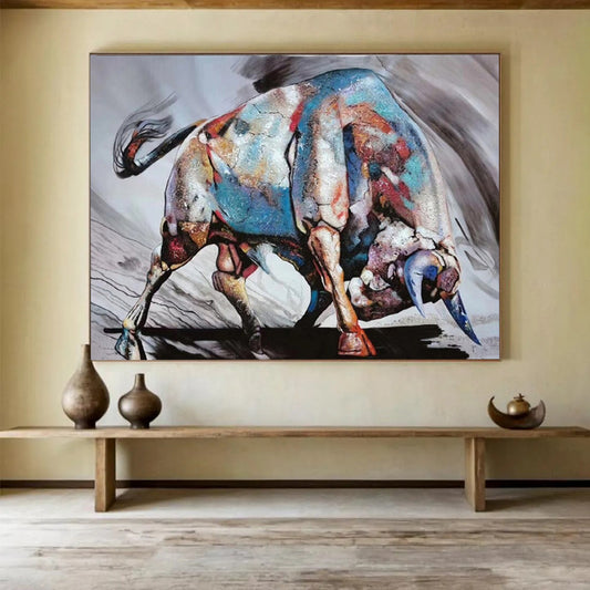 “Vibrant Bull of Colors” – Expressionistic Animal Oil Painting CT1747
