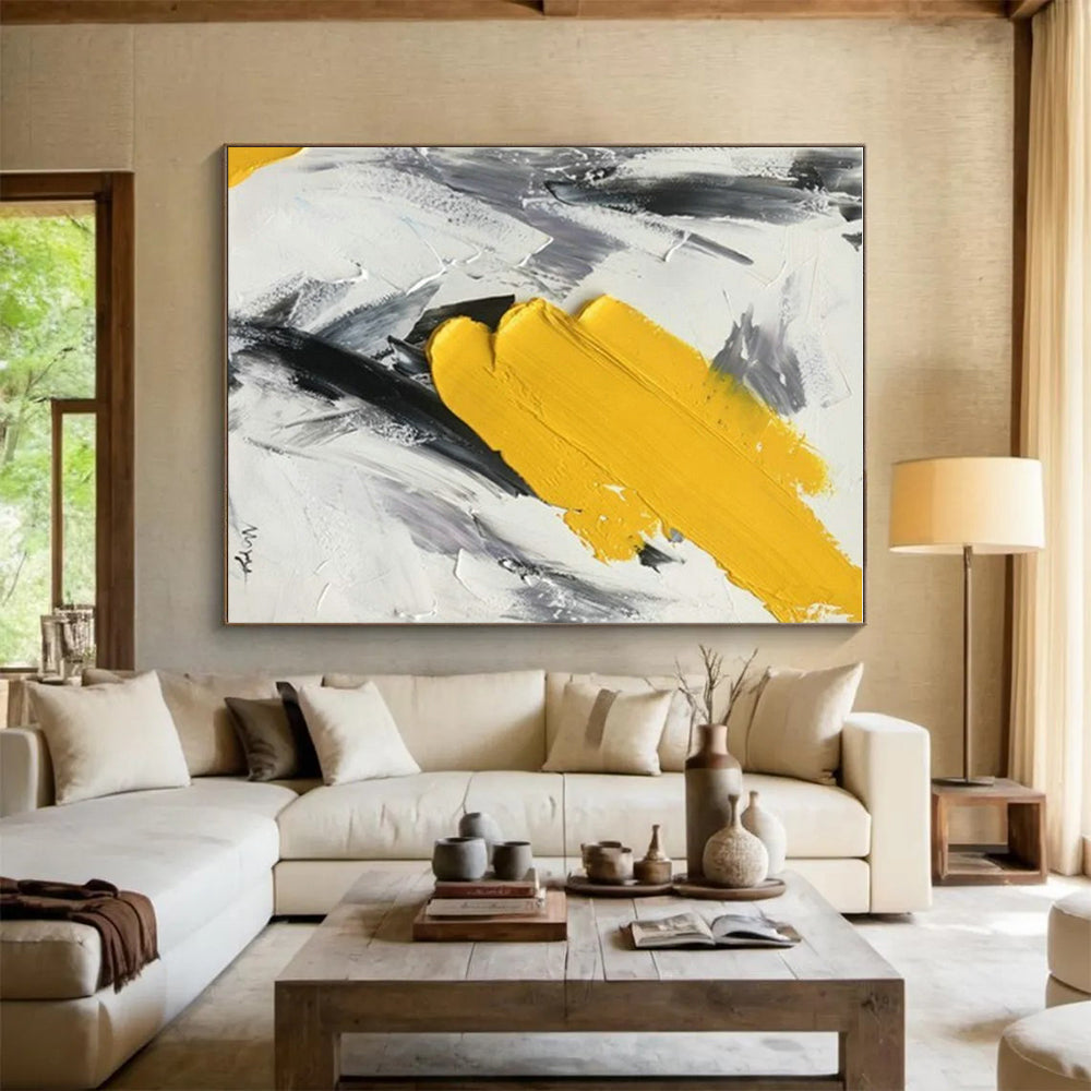 “Yellow - Grey - Black Textured Marks”,Abstract Textured Art CT0616