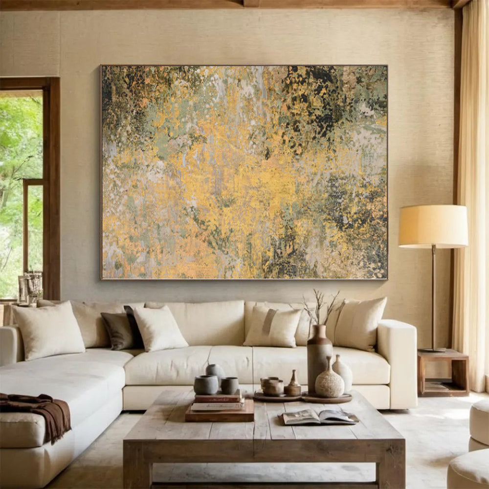 “Golden Forest Haze” - Abstract Art with Yellow, Green, Gray, Brown CT0075