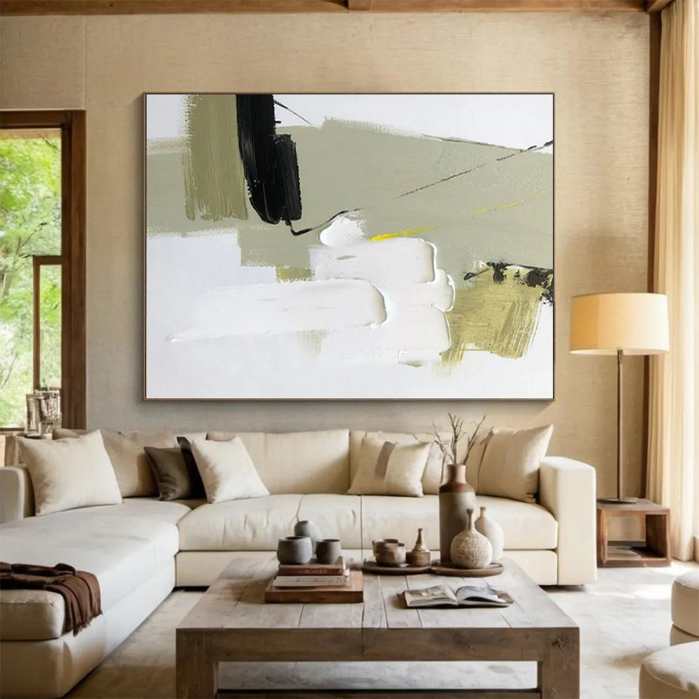 “Earthy Accents” - Black, white, beige, olive; layered blocks and thin lines CT1566