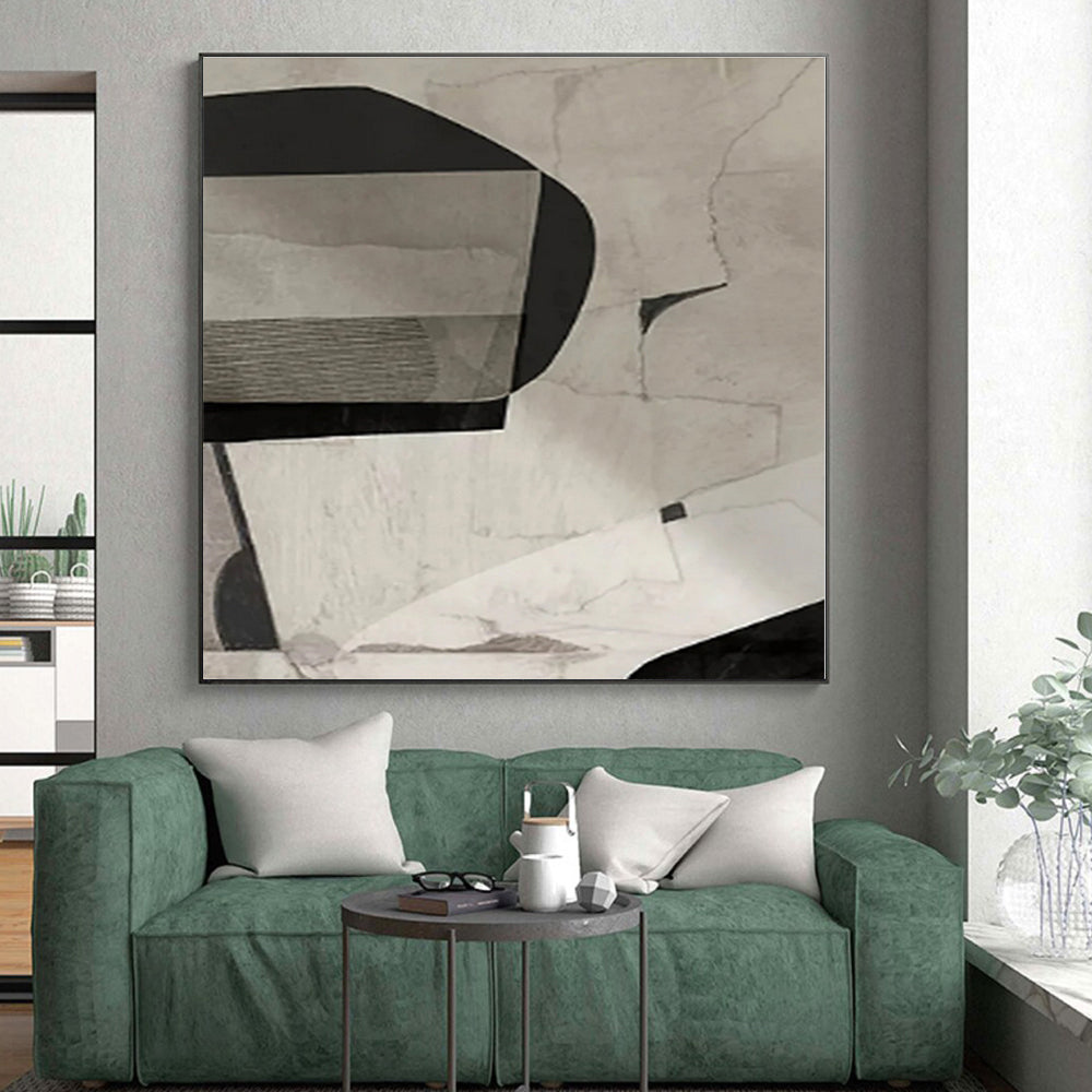 “Grey - Black Geometric Collage”,Abstract Mixed - Media Art CT0558