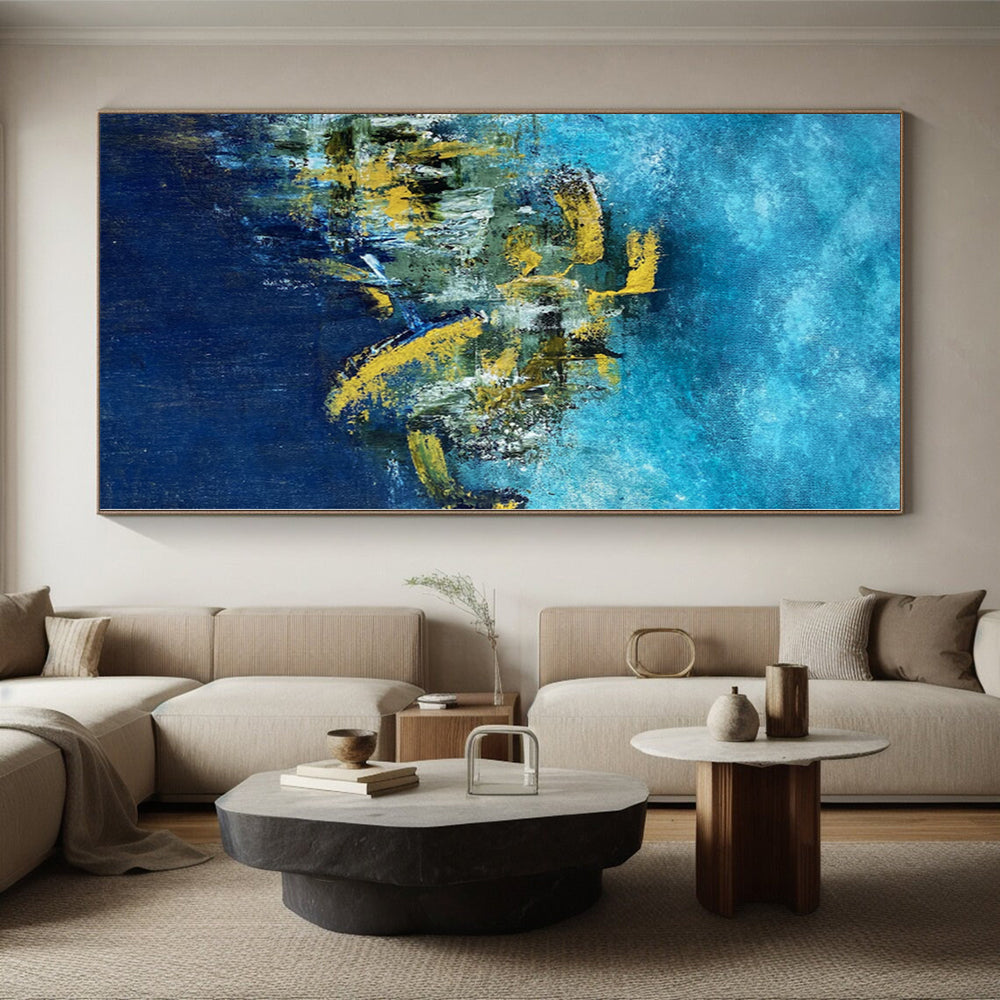 “Ocean Gold” - Abstract Painting with Blue, Yellow, Green, White CT0062