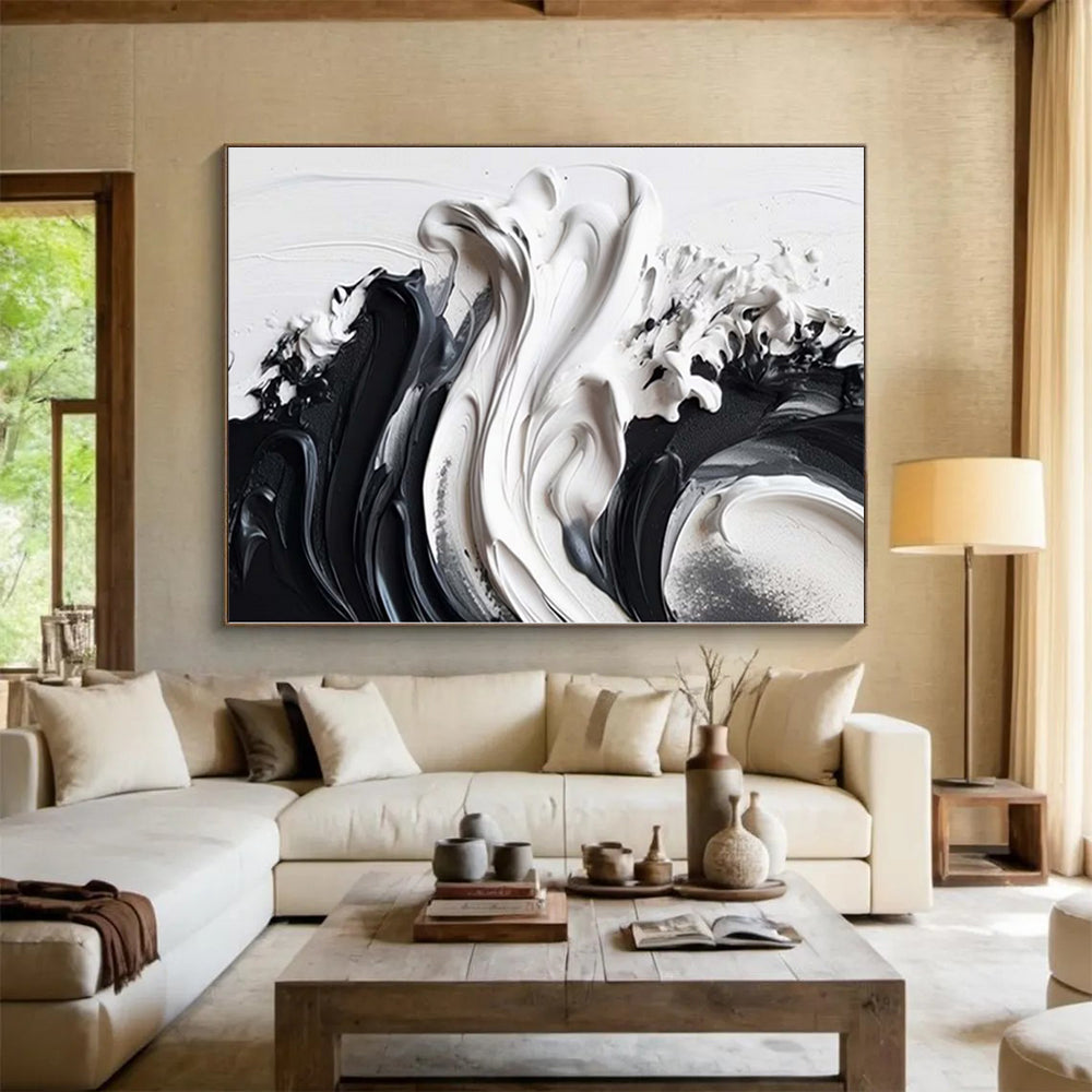 “Black - White Swirl Textures” Impasto Acrylic Art CT0241