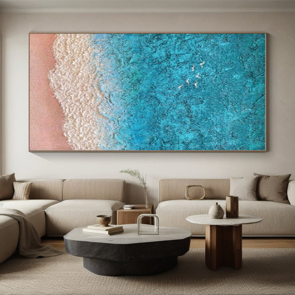 “Textured Beach Aerial”,Abstract Coastal Impasto Painting CT0563