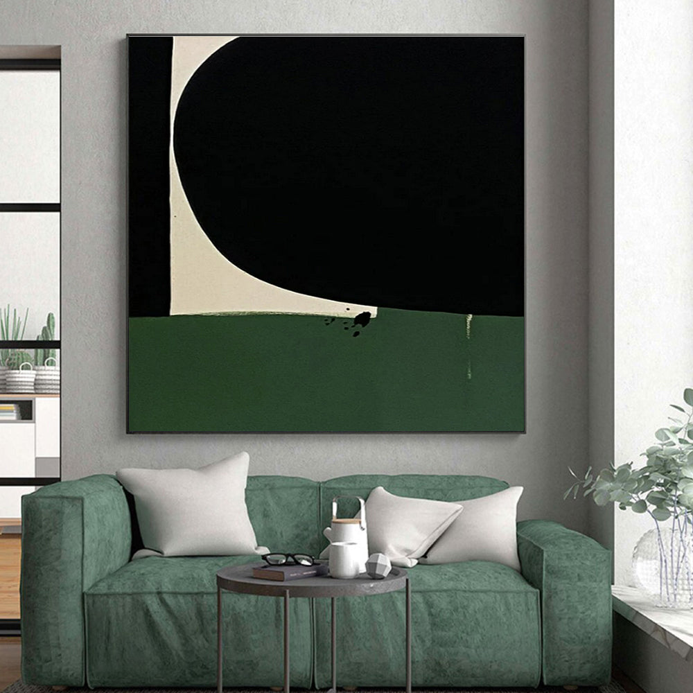 “Black - Green Minimalist Shape”,Geometric Abstract Art CT0651
