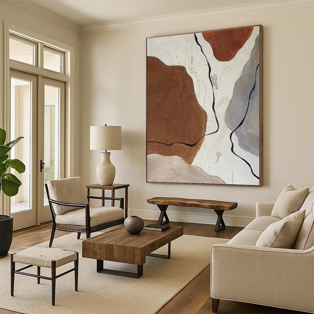 “Brown - Gray Abstract Shapes with Lines” - Abstract Modernist Art CT0410