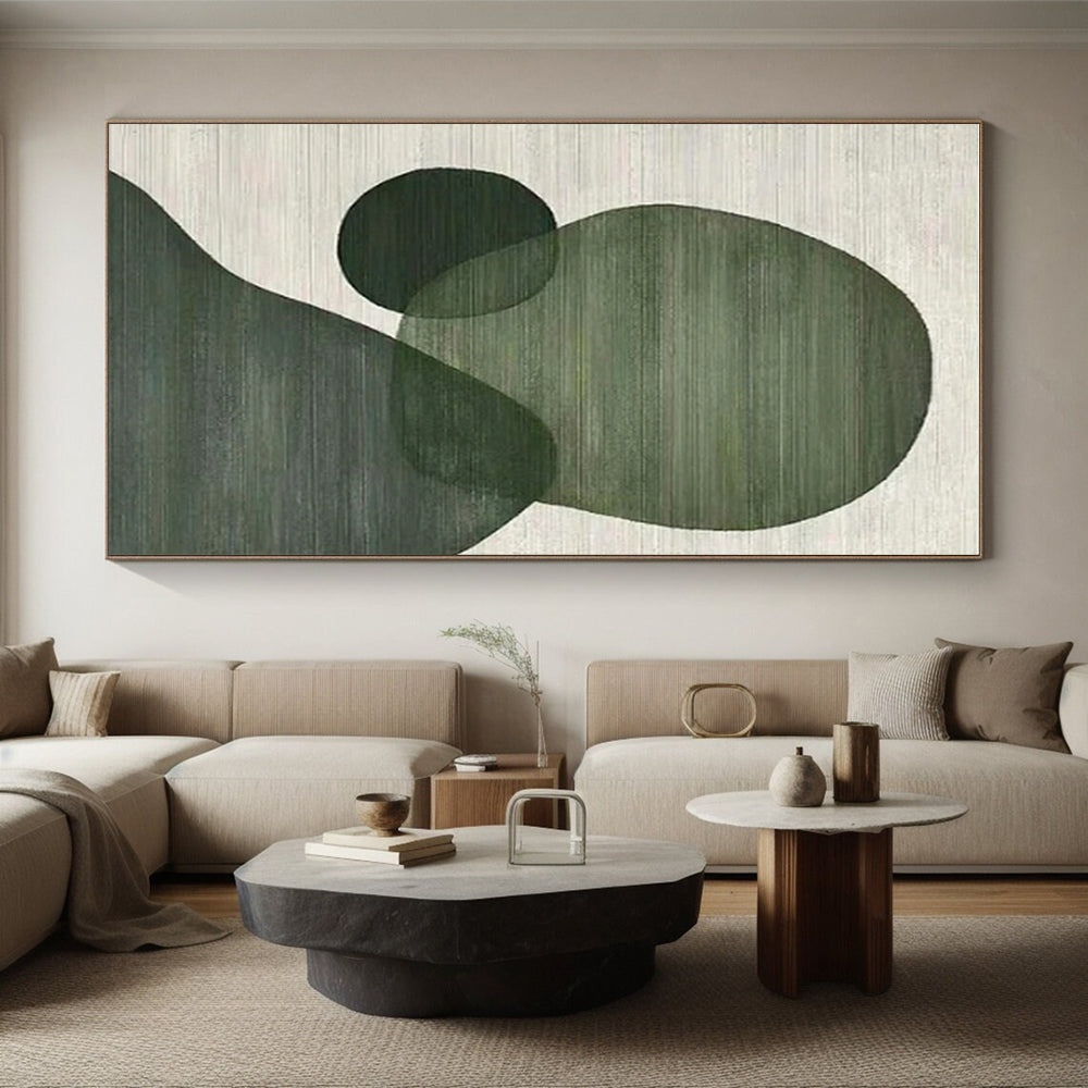 “Green Geometric Shapes”,Abstract Minimalist Acrylic Art CT0593