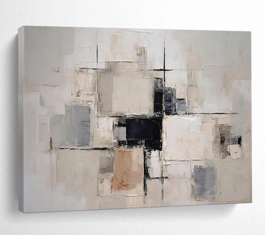 “Neutral Cubes” - Beige, gray, black; geometric blocks and lines CT1579