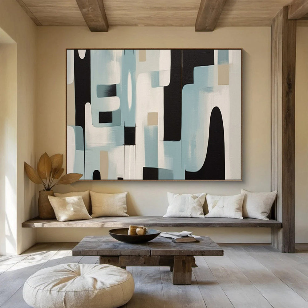 “Mid - Century Geometric Blues” – Abstract Geometric Acrylic Painting CT1711