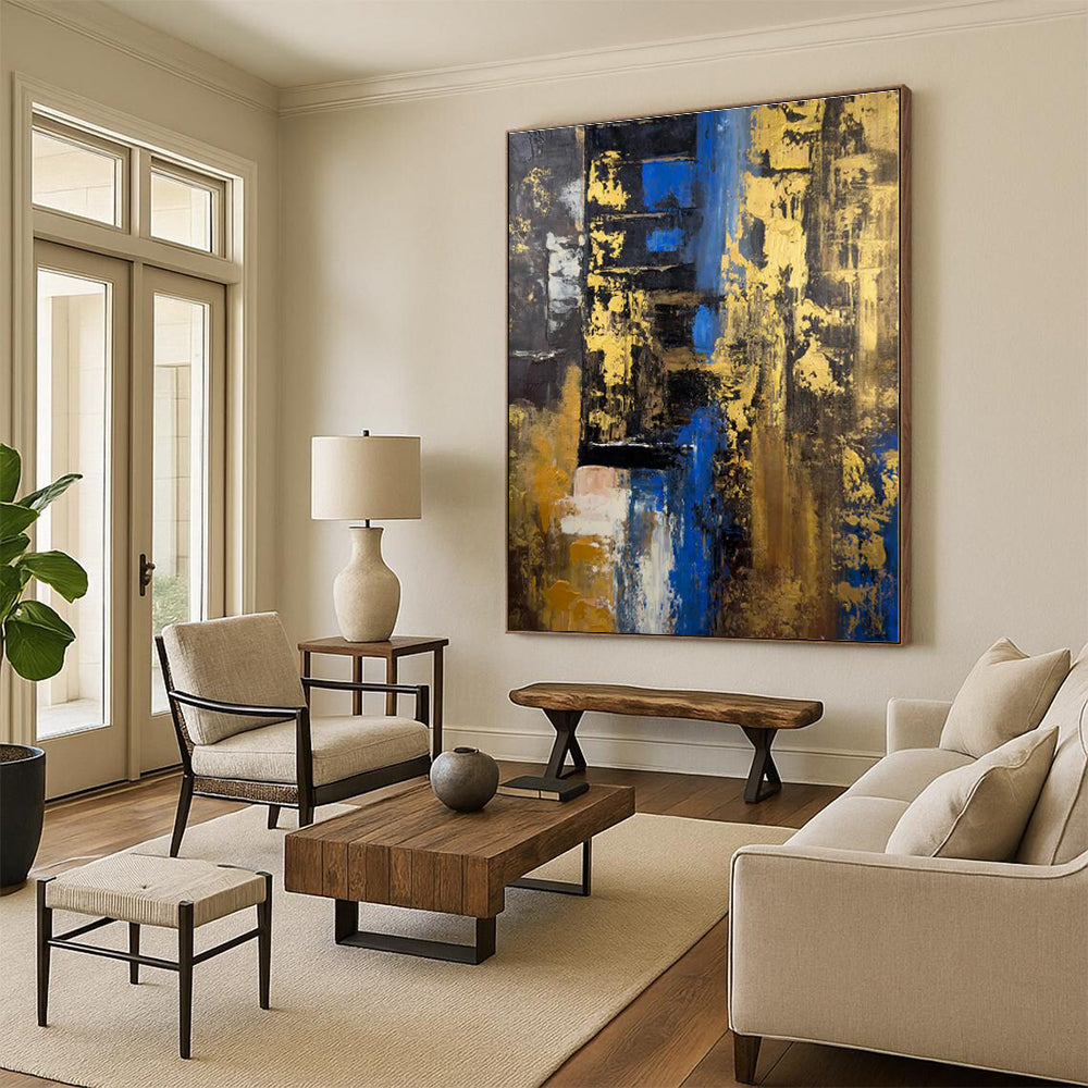 “Black - Gold - Blue Abstract Fusion” - Abstract Expressionist Art CT0445