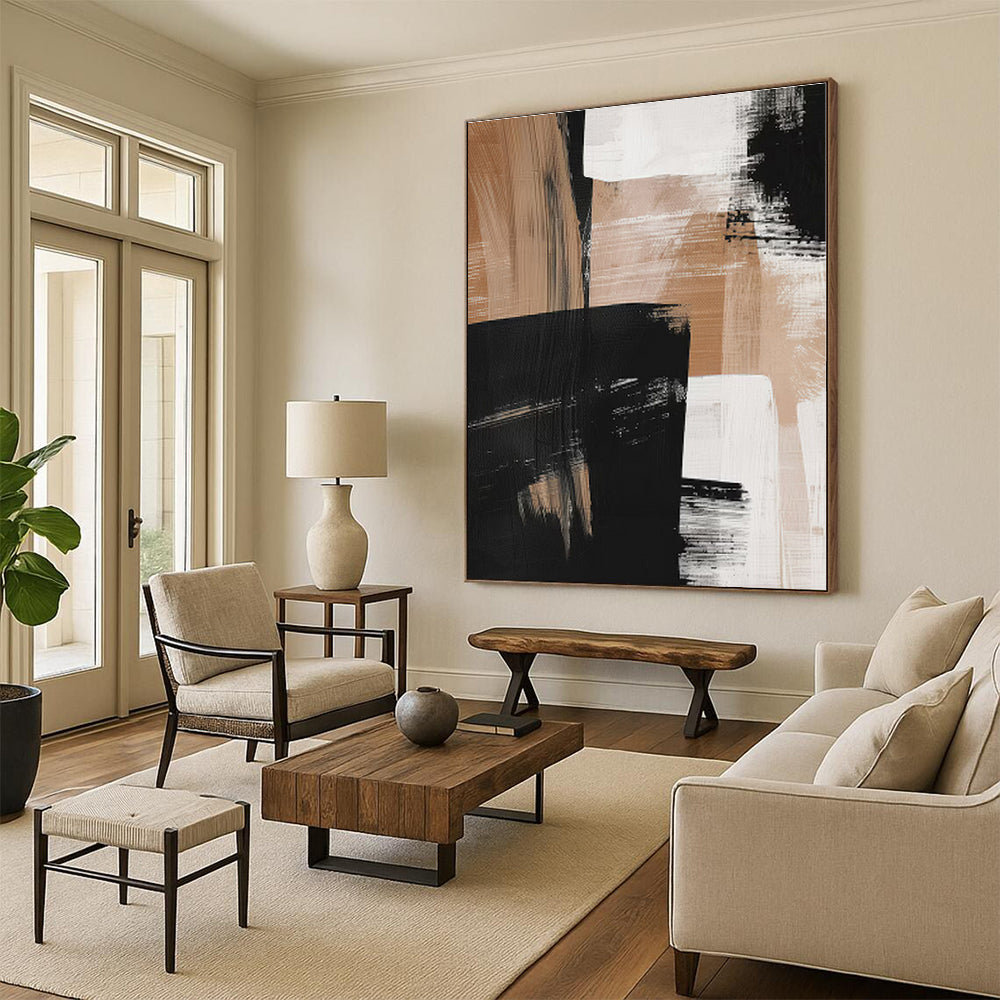 “Black - Beige Bold Abstraction” - Abstract Modernist Art CT0422