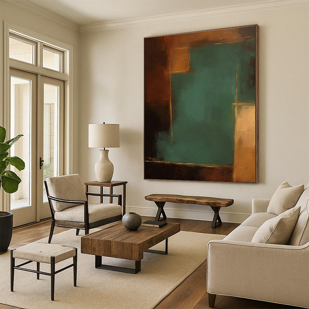 “Dialogue Between Brown & Teal - Gold”,Color - Field Abstract Art CT0601