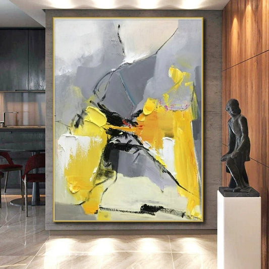 “Yellow - Grey - Black Abstract Composition”,Abstract Expressionist Art CT0618